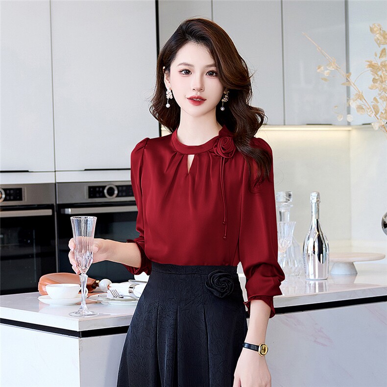 BAO现货2026秋季新款时尚气质优雅女高级感减龄显瘦长袖百搭衬衣,女装衬衫,卡杰菲