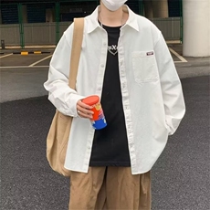 休闲衬衫男春秋新款男装纯色工装衬衣个性美式宽松长袖328/P35，男装衬衫，星座506