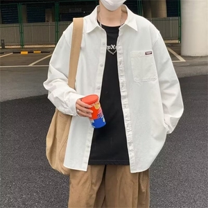 休闲衬衫男春秋新款男装纯色工装衬衣个性美式宽松长袖328/P35图片