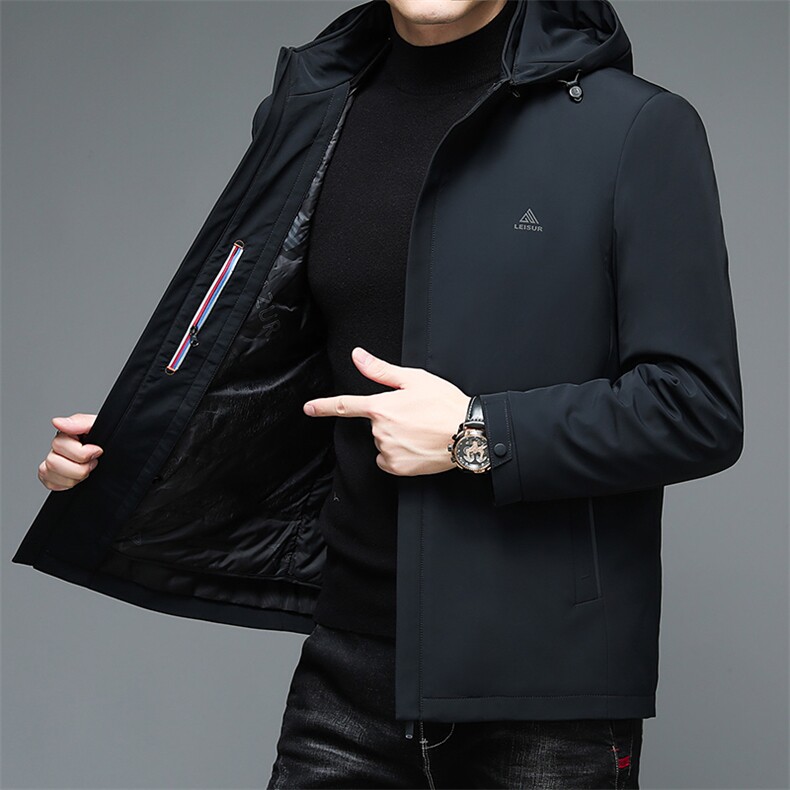 DW21145冬季男士羽绒服牛奶丝内胆可脱卸外套男装修身白鸭绒P280,男装羽绒服,电商B360