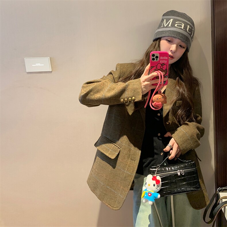 小个子西装式毛呢外套女2023秋冬新款韩系复古高级感休闲呢子大衣,女装短外套,2C272