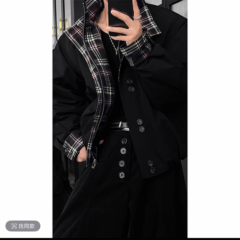 直播秋冬休闲格子拼接立领棉衣保暖棉服男M212-P155(网图）,男装棉衣,电商B267