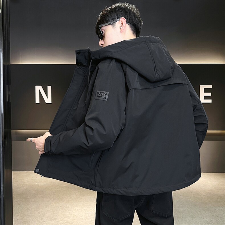 工装连帽冲锋衣二棉外套男加棉加厚棉衣棉服袄子,男装夹克,电商D211