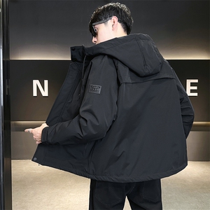 工装连帽冲锋衣二棉外套男加棉加厚棉衣棉服袄子图片