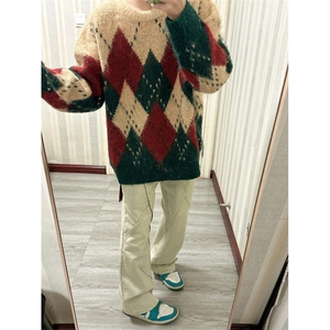 【有货】SDMY01CC-特P55 圣诞红费尔岛毛衣男女菱格针织衫外套图片
