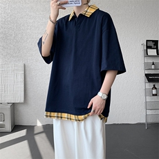 短袖男夏季新款港风宽松假两件体恤上衣DX3302-P32，男装T恤，星座214-3
