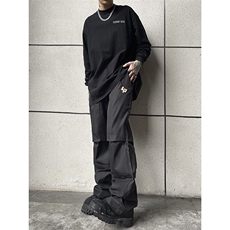 B221美式ins街头hiphop刺绣宽松褶皱休闲裤子LK23123-P60控78，男装休闲裤，电商B221