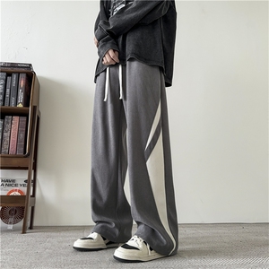 灯芯绒重磅卫裤男冬季加绒加厚拼接撞色垂感春秋宽松直筒阔腿长裤图片