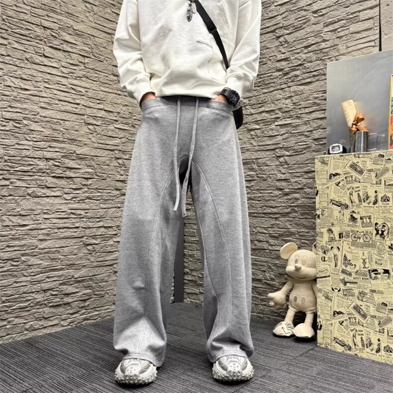 灰色男士时尚百搭直筒裤宽松韩版弯刀裤休闲裤图片