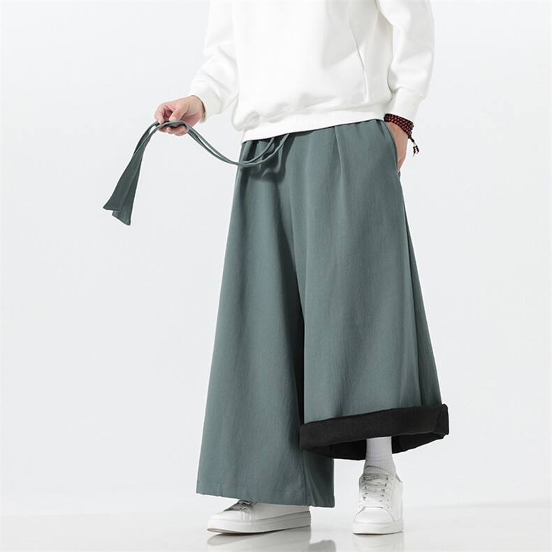 2025秋冬汉服唐装风棉麻阔腿裤马面裤K371加绒P65-常规P55,男装民族服装,电商A057B