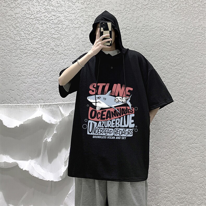 LD54331-P45NASA连帽短袖t恤男大码胖子带帽五分袖中袖,男装T恤,电商A040