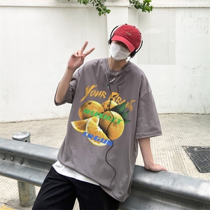 落肩袖重磅短袖t恤 夏创意水果印花港风半袖上衣XZ514-2-1295-P28图片