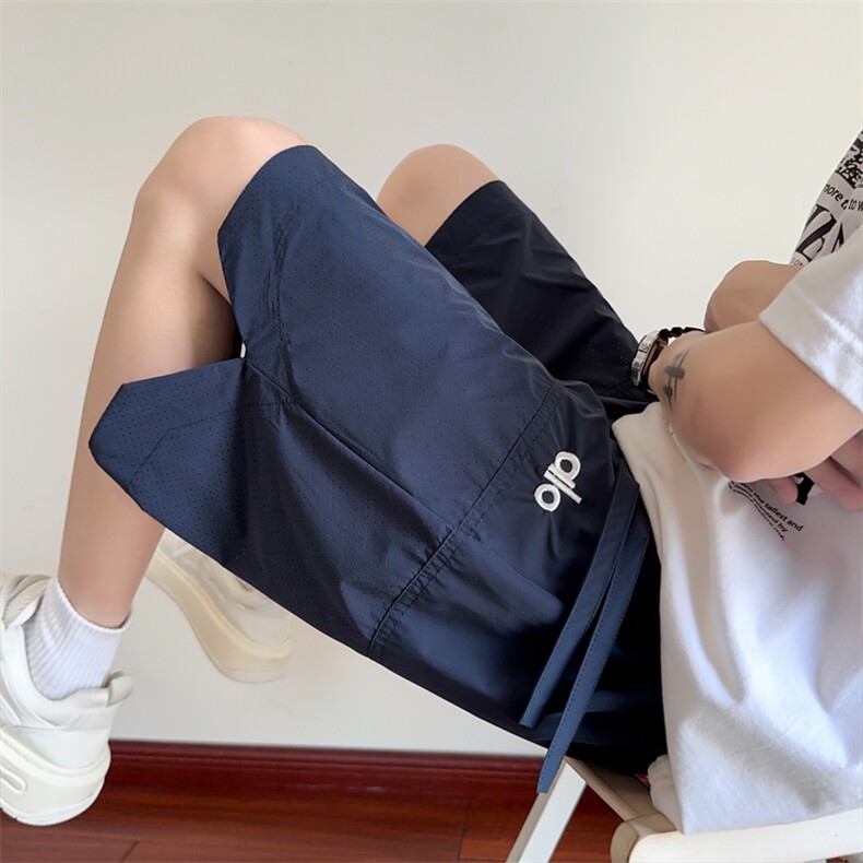 冰丝速干字母刺绣运动短裤男款夏季潮牌网眼透气宽松阔腿五分裤子图片