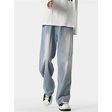 1506/QN180/P50美式高街黑灰渐变阔腿痞帅宽松拖地牛仔裤，男装牛仔裤，星座1506