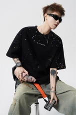 重磅280G夏季短袖烧花工艺D329-QM901-P45-控68，男装T恤，电商D329