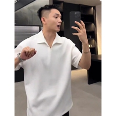 小众别针白色polo衫短袖设计感潮牌t恤TX116特P32，男装T恤，星座908-1