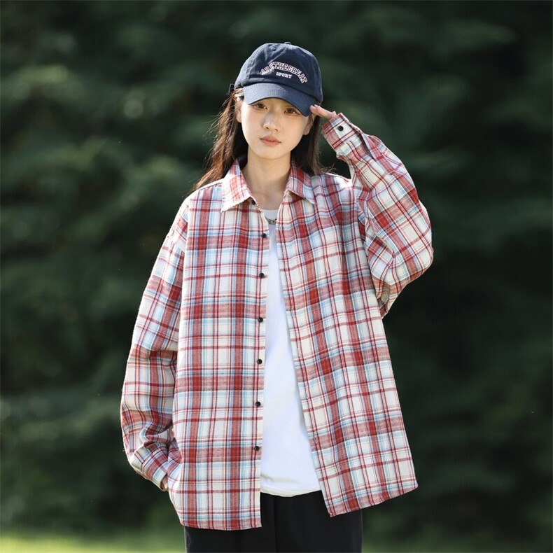 25年春季格子衬衫长袖大码宽松落肩现货DS-C323-1-2373-1-特批30,男装衬衫,电商C323-1