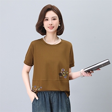 2025年夏季韩版休闲百搭刺绣圆领短袖T恤打底衫，女装T恤，简韵佳