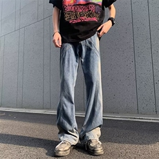 复古水洗工装裤男设计感潮牌宽松微喇叭牛仔裤新款9009P48，男装牛仔裤，星座410-2