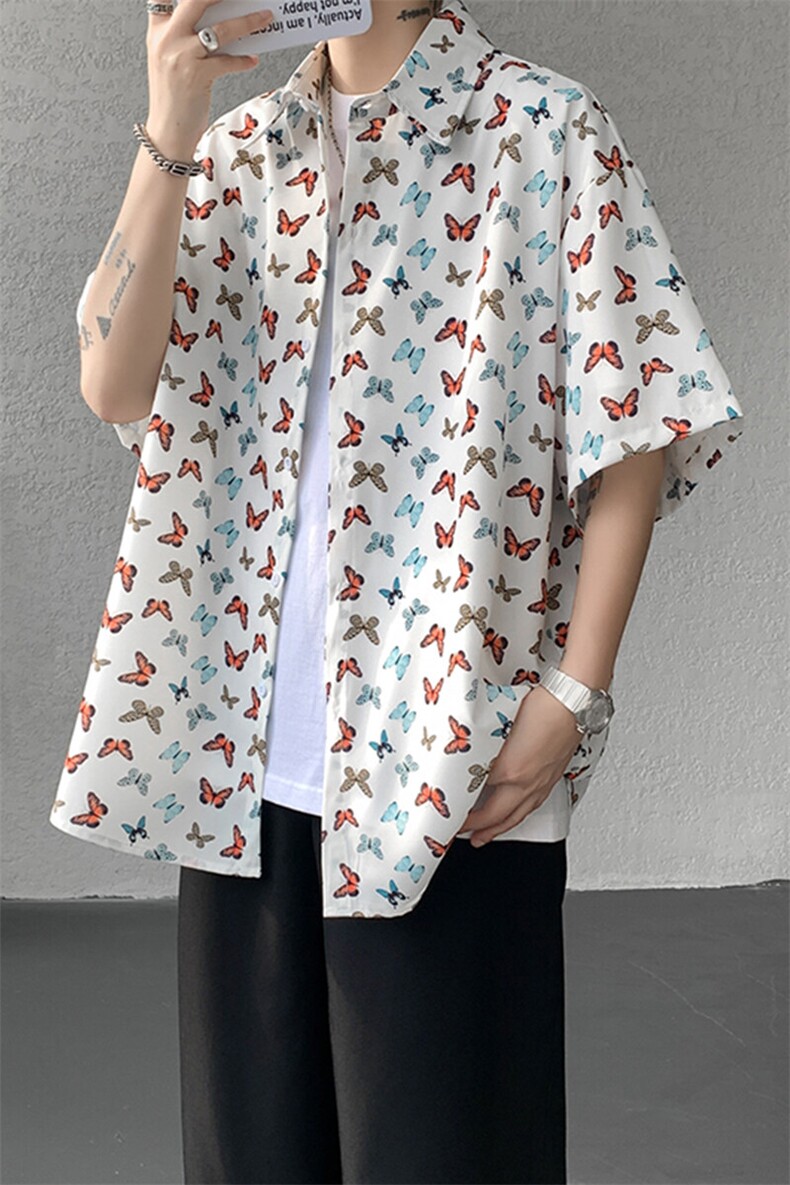 8XL-M花衬衫男短袖夏季薄款冰丝半袖宽松大码休闲外套DC28008P38,男装T恤,电商B312