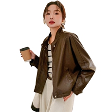 现货2025秋季女装新款时尚洋气机车款小个子短款皮衣外套223-1302，女装皮衣，莘蕾