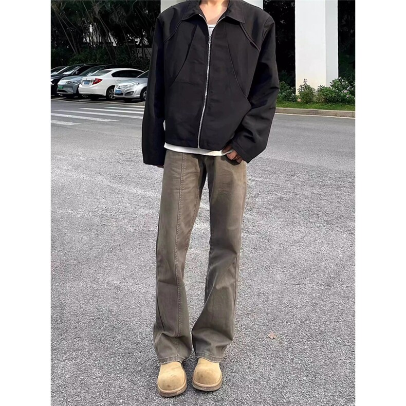网图有货 美式复古棕色cleanfit微喇直筒牛仔裤男女 A119-P58图片