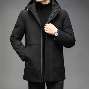 中年羽绒服连帽可脱卸内胆男中长款休闲冬装外套QLMF8006-P325,铁灰羽绒服怎么搭配图片