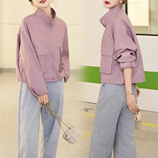 欧货立领皮衣外套女2025春秋新款小个子休闲宽松百搭机车夹克上衣，女装皮衣，潮流依族