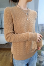2024秋季新款圆领菠萝麻花纯色长袖10%套头衫，女装羊绒衫，昭美羊绒