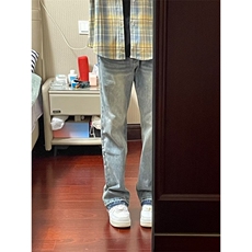 【有货】美式vibe微喇毛边牛仔裤男直筒裤脚破洞裤子D99HH-特P52，男装牛仔裤，星座1007（原301D）