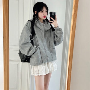 抖音得物高品质秋冬美式高街重磅结构辑明线纹理连帽卫衣外套W111图片