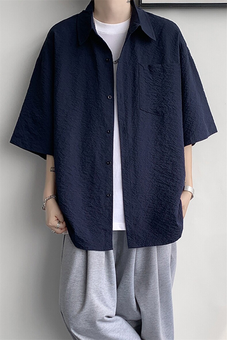8XL-M泡泡纱盐缩肌理短袖衬衫男夏季冰丝外套防晒衬衣DC28011P36,男装衬衫,电商B312