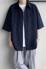 8XL-M泡泡纱盐缩肌理短袖衬衫男夏季冰丝外套防晒衬衣DC28011P36，男装衬衫，电商B312