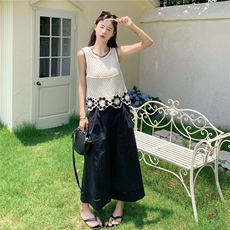法式高级感镂空背心套装女2025夏季新款气质休闲显瘦阔腿裤两件套，女装套装/套裙，2C135