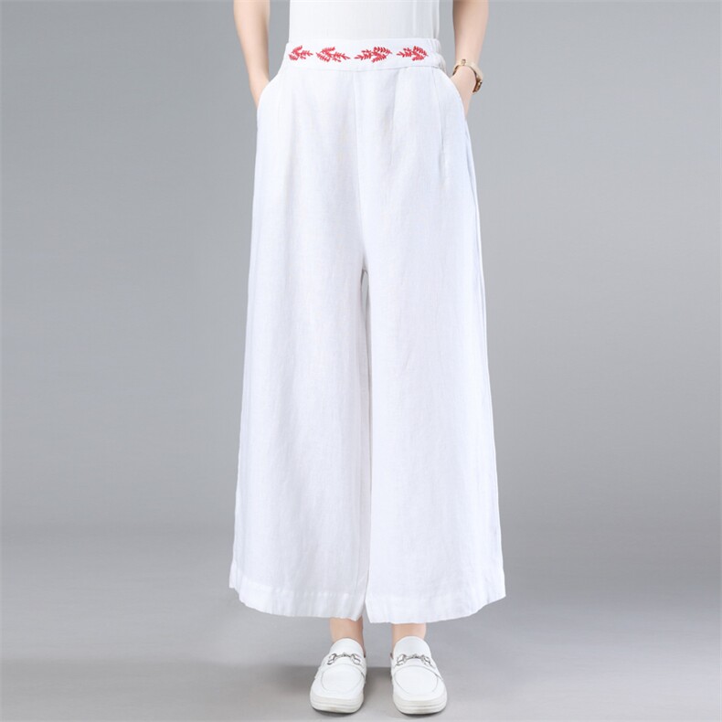 2025夏季新款时尚宽松休闲舒适个性绣花阔腿九分裤2025年夏季,女装休闲裤,奕阳依阁
