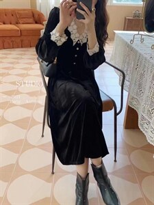 加绒丝绒连衣裙图片