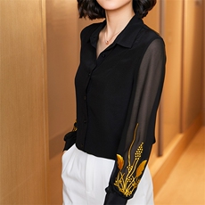时尚都市女性必备优雅黑色真丝衬衫简约大气尽显高贵气质，女装衬衫，宋氏羊绒