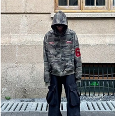 日系文艺后背迷彩开衫连帽卫衣外套男女秋季情侣装拉链上衣百搭，女装短外套，星座601-1