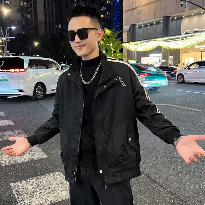 春秋新款男士夹克三条杠潮流上衣夹克外套,男装夹克,星座1013