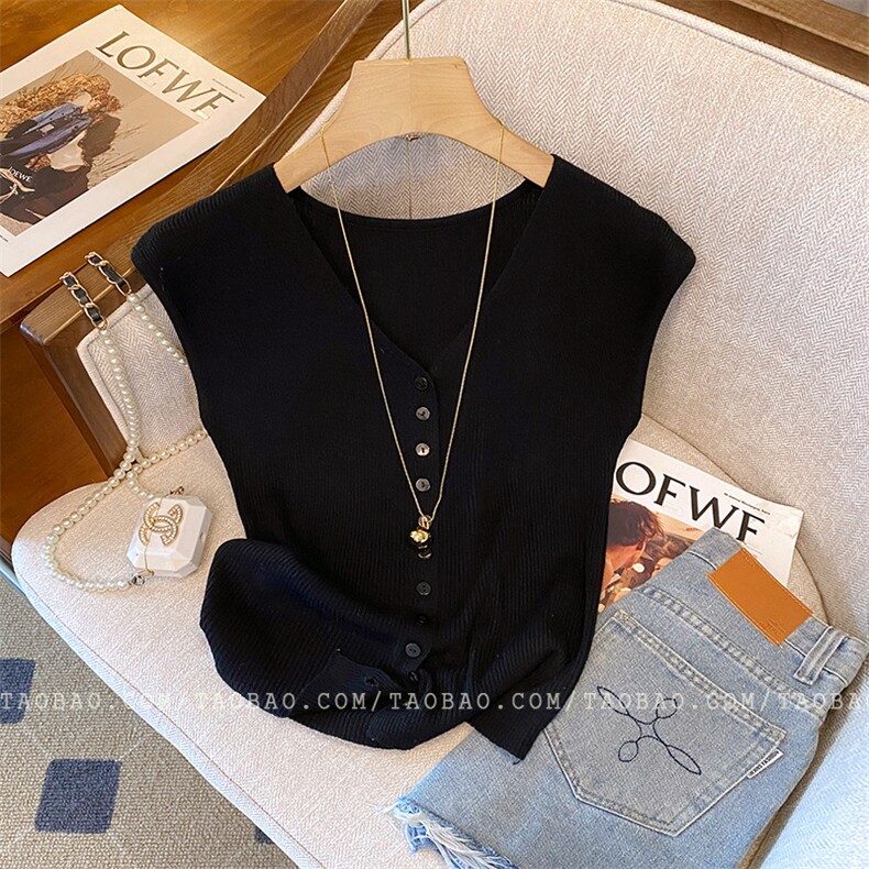 2025夏季新款女士时尚百搭洋气减龄外搭叠穿无袖上衣，女装T恤，恩泰羊绒