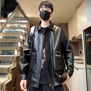 工装刺绣外套潮流情侣款机车皮衣男春季翻领夹克A266-PY007-P85图片