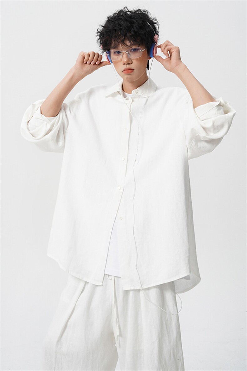 8XL-M麻天丝套装慵懒宽松衬衫抽绳阔腿裤夏季薄款防晒衣男TZ111,男装防晒衣,电商D206-1
