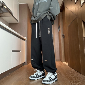 春季刺绣运动裤男潮牌宽松束脚卫裤青少年痞帅美式百搭休闲长裤子,运动活力穿搭图片