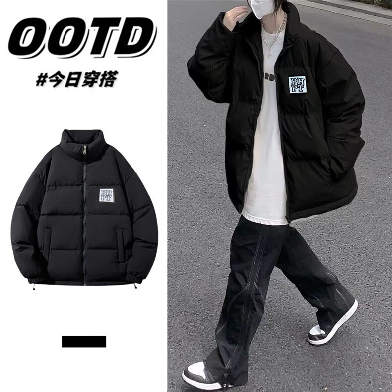 1506-1/M6661魔术贴二创/P69冬季男士黑色立领棉服情侣面包外套，男装棉衣，星座1506-1