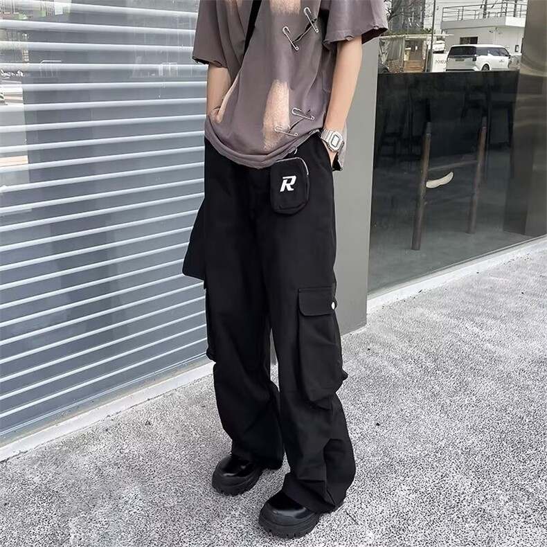工装裤男夏季美式街头复古小众设计感阔腿伞兵裤痞帅休闲裤子图片