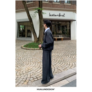 秋季新款男士时尚韩系ins高级时尚简约潮流假两件条纹衬衫领套装图片