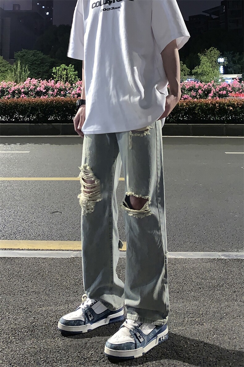 B221美式ins高街暗黑系小众拉链直筒牛仔裤LK23073-P65控88,男装牛仔裤,电商B221