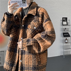 粗花呢格纹棉服复古大码夹棉加厚小香风毛圈格子呢外套LF101特P95，男装棉衣，电商B215