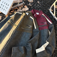 美式复古高级感机车服秋季拼接设计感痞帅PU皮衣夹克外套，男装夹克，星座410-6（原星座1304-1）