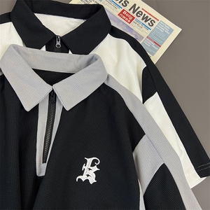 平铺2026夏装新款撞色POLO衫短袖T恤男女夏季绣花半袖 D253图片